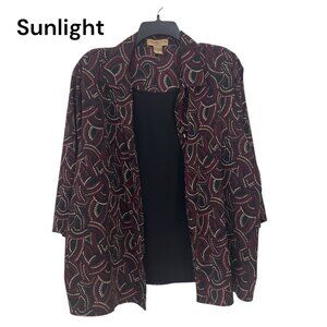 Notations Womans Black & Burgandy  Abstract Print Button-Up Blouse w/Tank Top
